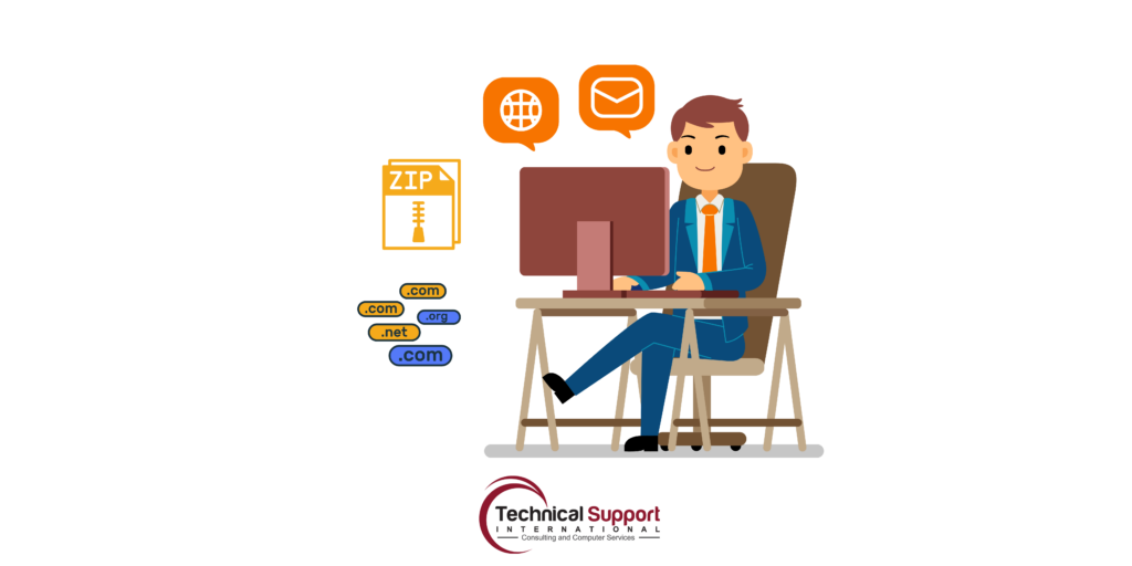 cartoon man at his desk in front of a computer